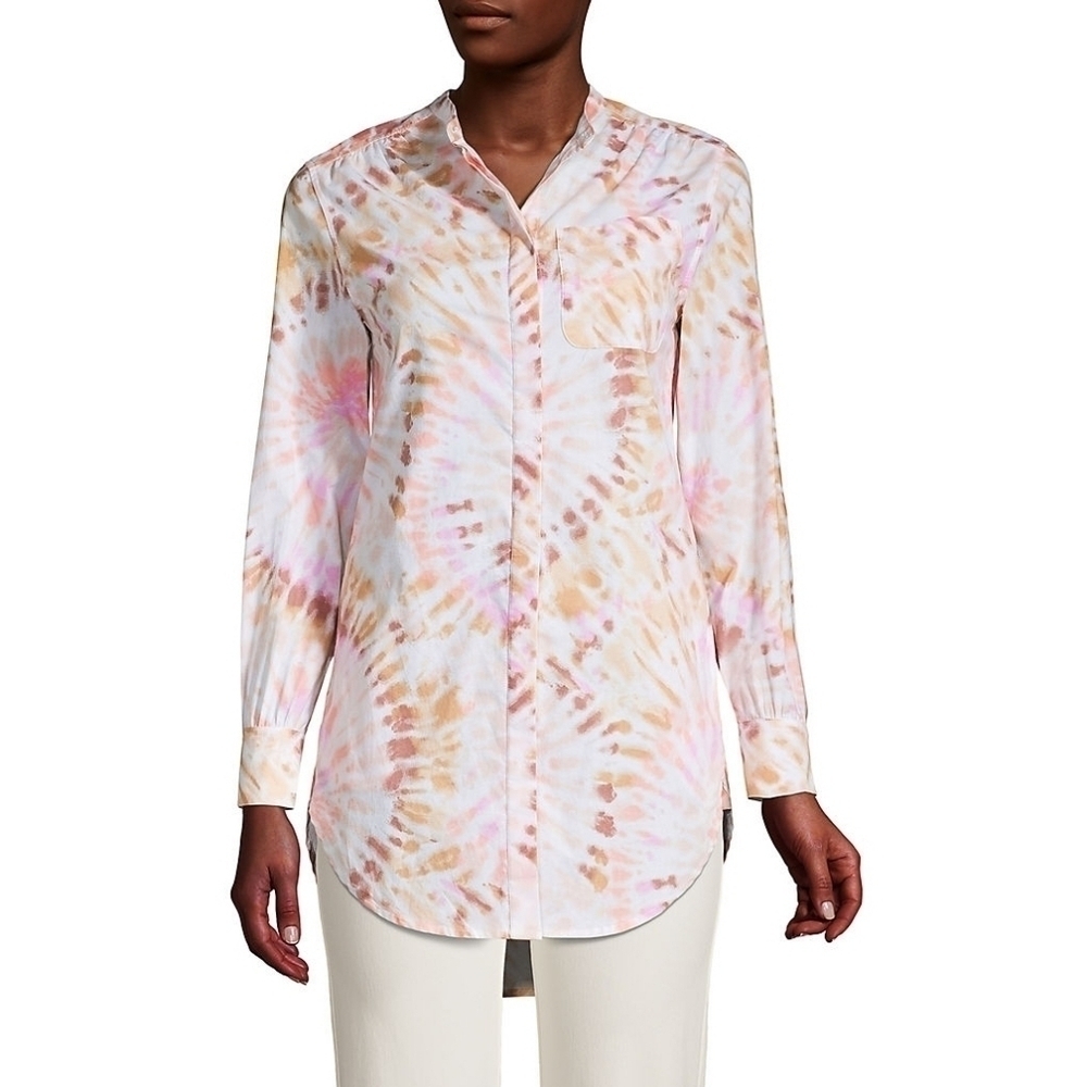Lands End Women's Cotton A-Line Long Sleeve Tunic Top White Burst Tie Dye MEDIUM